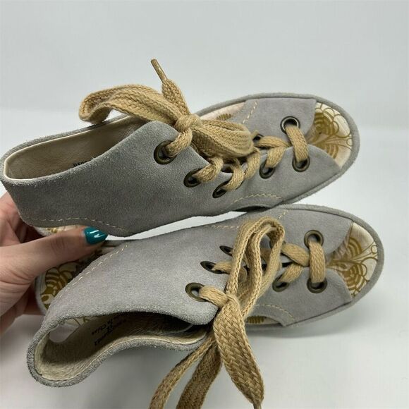 Fly London Women's Gray and Tan Suede Lace-Up Wedge Sandals Size 38 (US 7-7.5) - Picture 11 of 13
